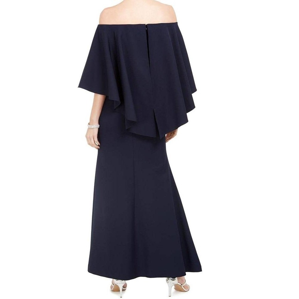 VINCE Camuto Navy Blue Off Shoulder Ruffle Cape Formal Gown Size 8 NWT $238 - Picture 8 of 10